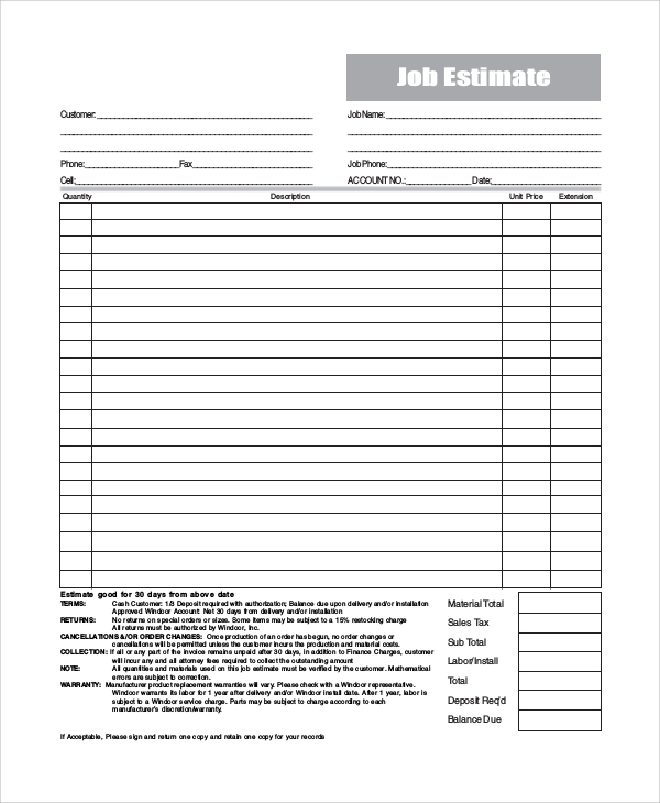 FREE 9 Sample Estimate Forms In PDF MS Word