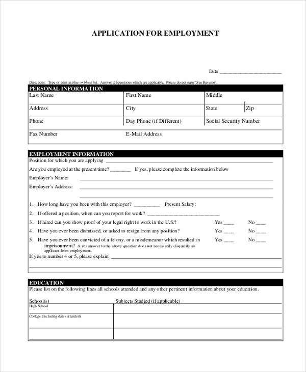 FREE 9 Sample Printable Job Application Forms In PDF Excel MS Word FREE 9 Sample Printable Job Application Forms In PDF Excel MS Word