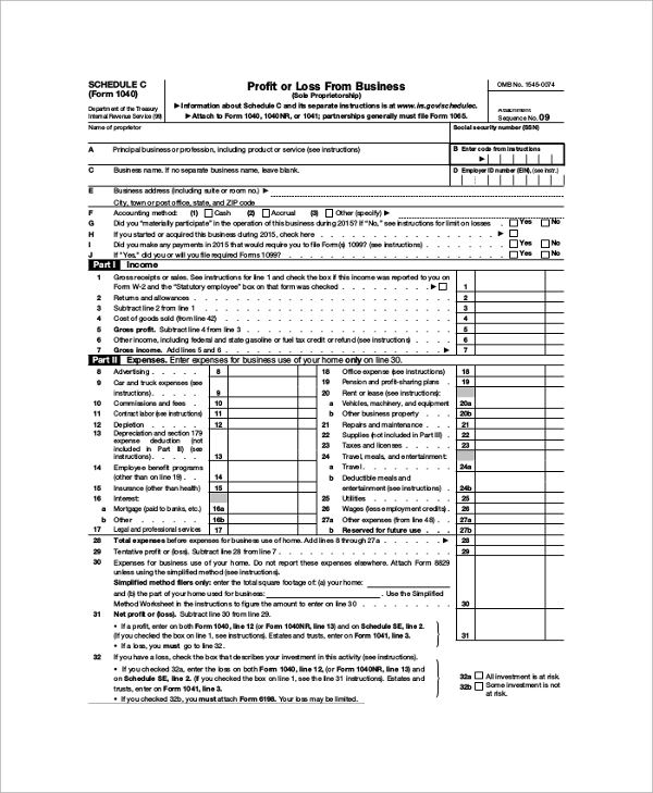 FREE 9 Sample Schedule C Forms In PDF MS Word
