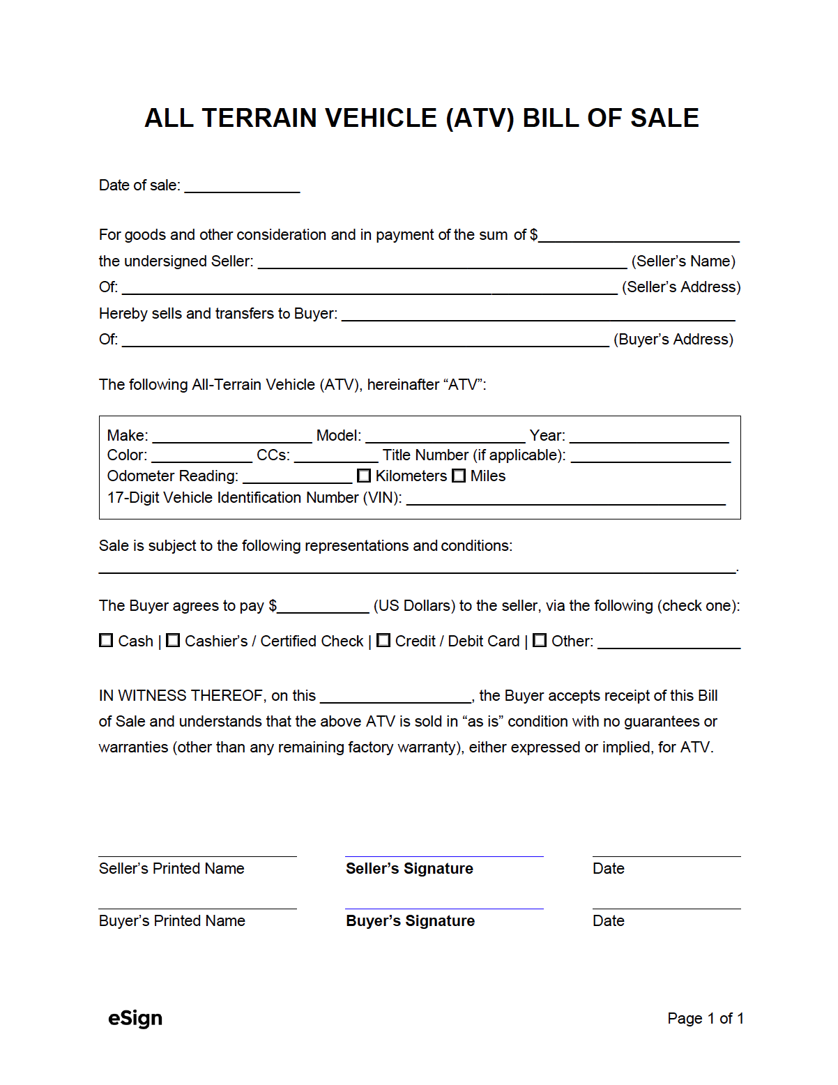 Free ATV Bill Of Sale Form PDF Word Free ATV Bill Of Sale Form PDF Word