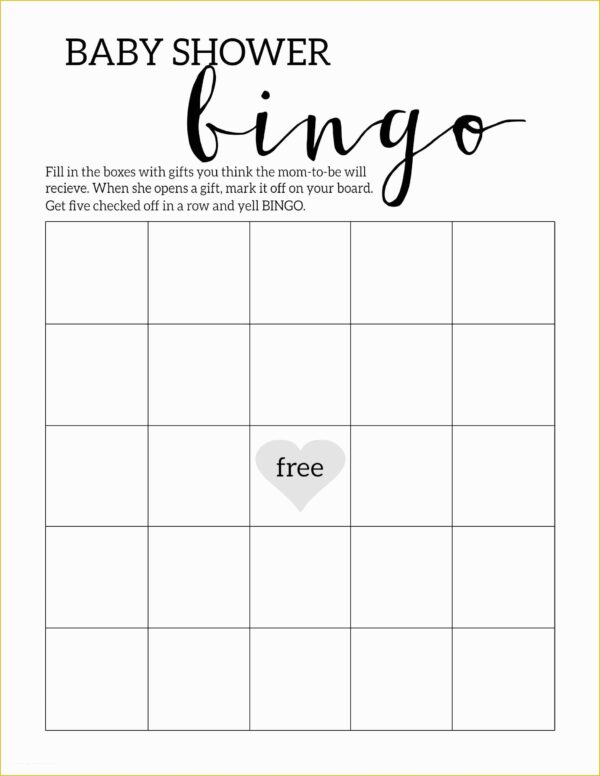 Baby Shower Bingo Blank Free Printable