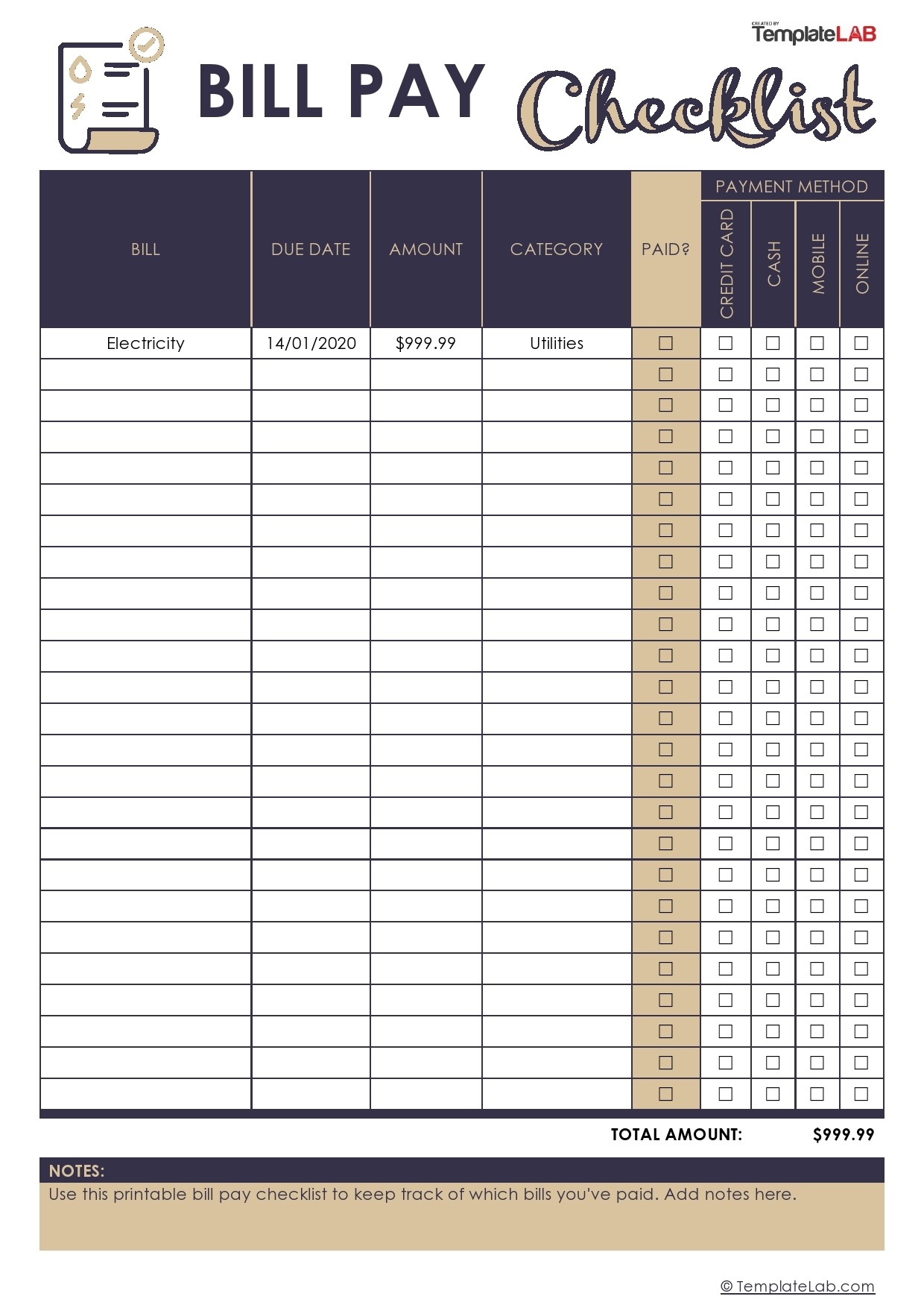 Free Bill Payment Checklist Template Free Bill Payment Checklist Template