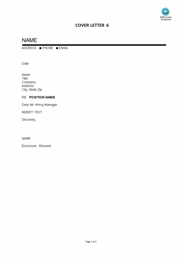 Printable Blank Cover Letter Template Free