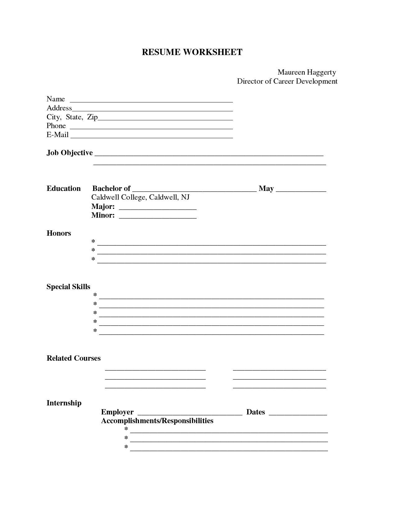 Printable Fill In The Blank Resume Form Printable Fill In The Blank Resume Form