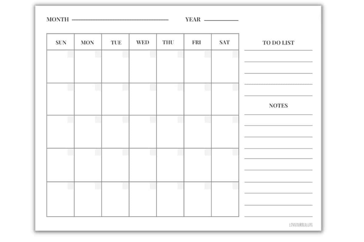 FREE Blank Undated Monthly Calendar Printable Template FREE Blank Undated Monthly Calendar Printable Template
