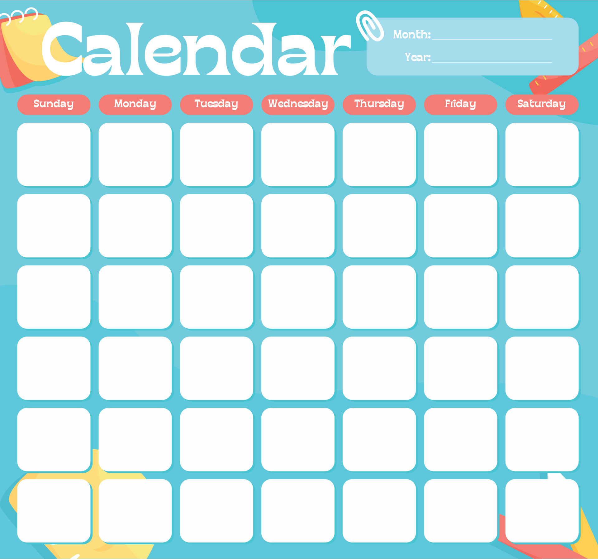 Printable Blank Calendar Page For Kids Printable Blank Calendar Page For Kids
