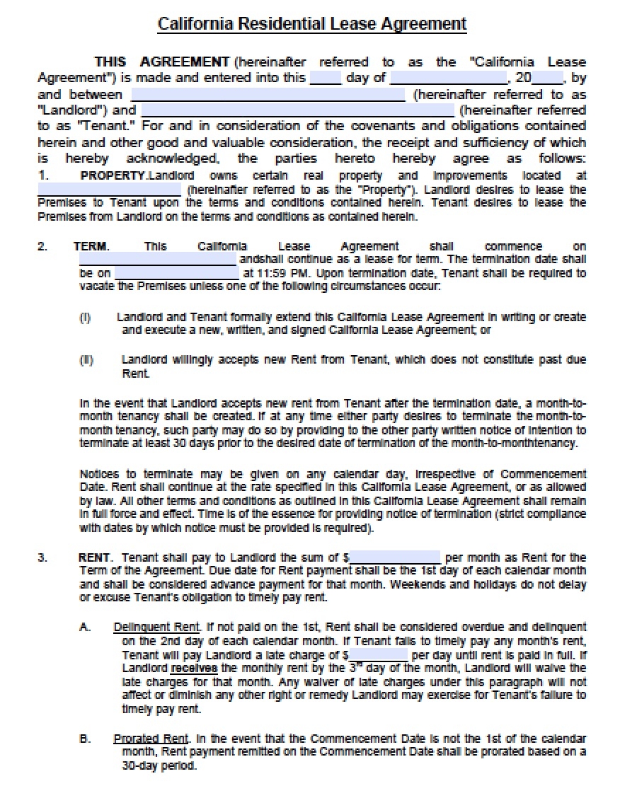 Free California Rental Lease Agreement Templates PDF Word Free California Rental Lease Agreement Templates PDF Word