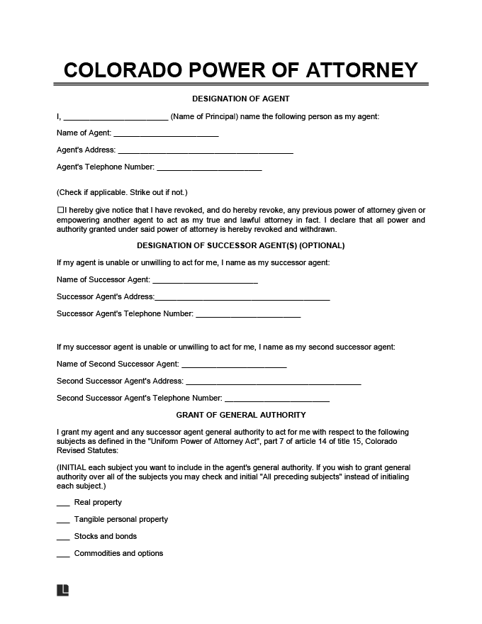 Free Colorado Power Of Attorney Forms PDF Word Free Colorado Power Of Attorney Forms PDF Word