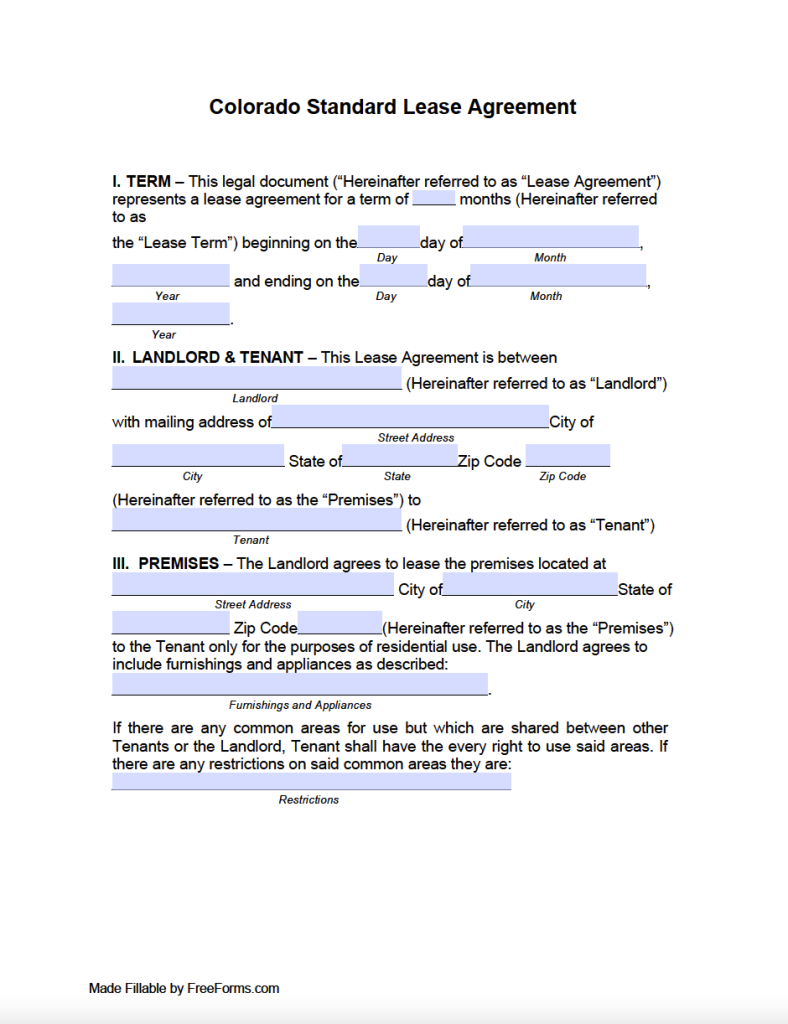Free Colorado Standard Residential Lease Agreement Template PDF WORD Free Colorado Standard Residential Lease Agreement Template PDF WORD