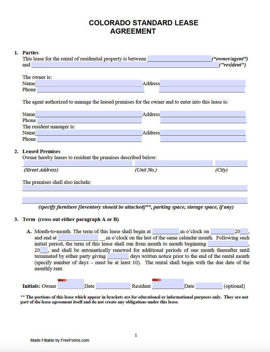 Free Colorado Standard Residential Lease Agreement Template PDF WORD Free Colorado Standard Residential Lease Agreement Template PDF WORD