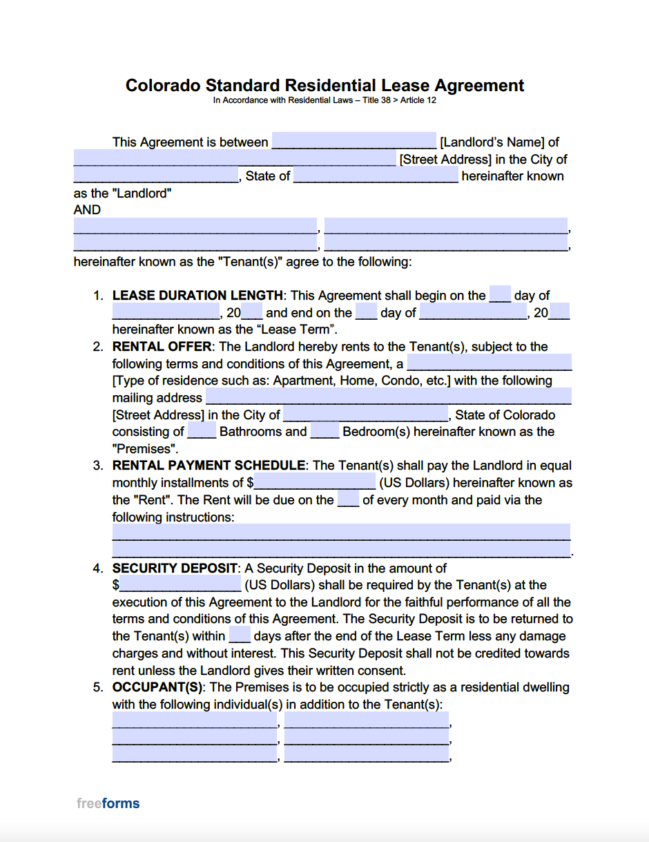 Free Colorado Standard Residential Lease Agreement Template PDF WORD Free Colorado Standard Residential Lease Agreement Template PDF WORD