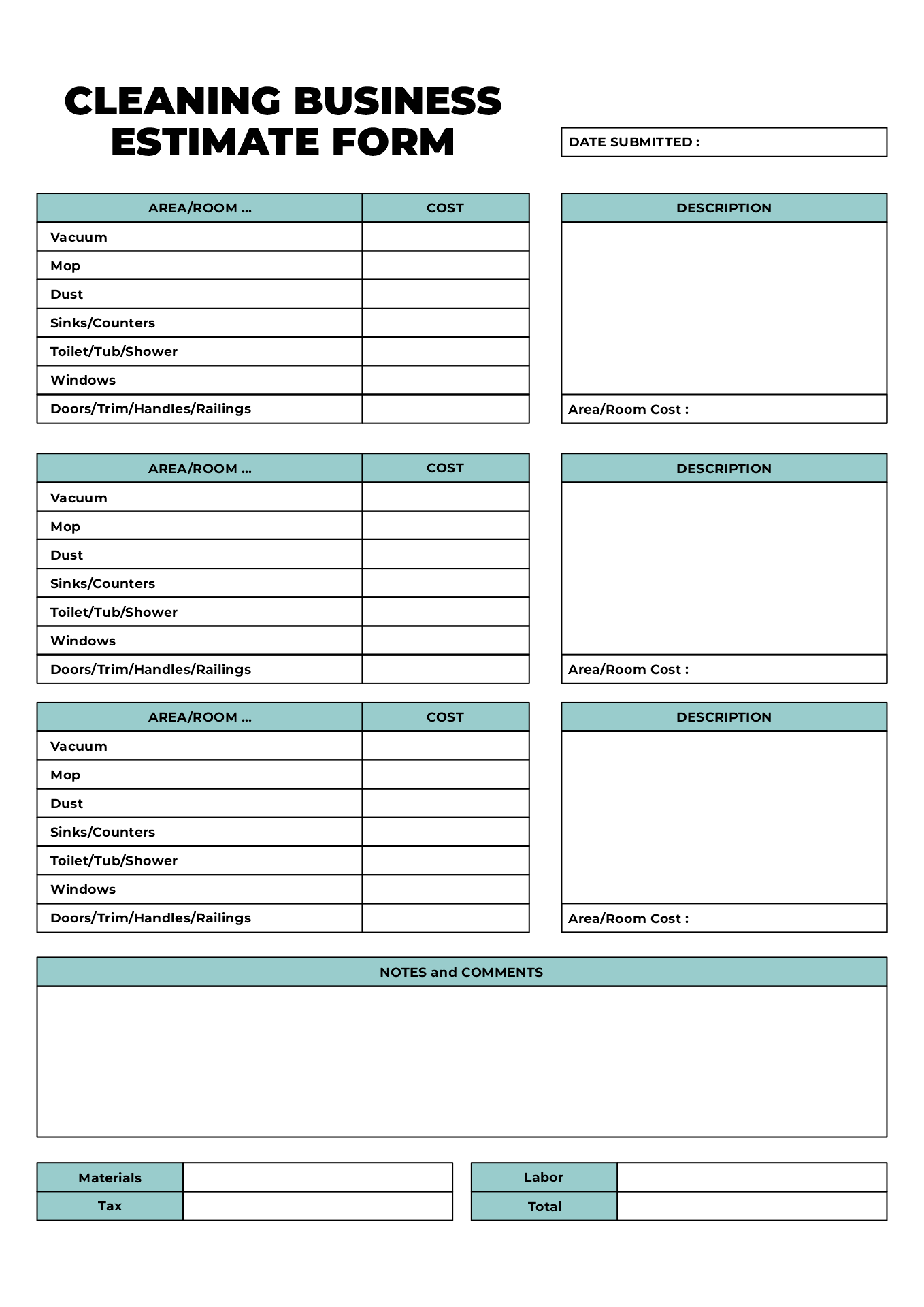 Free Commercial Cleaning Bid Sheet At Tanscarletteblog Blog