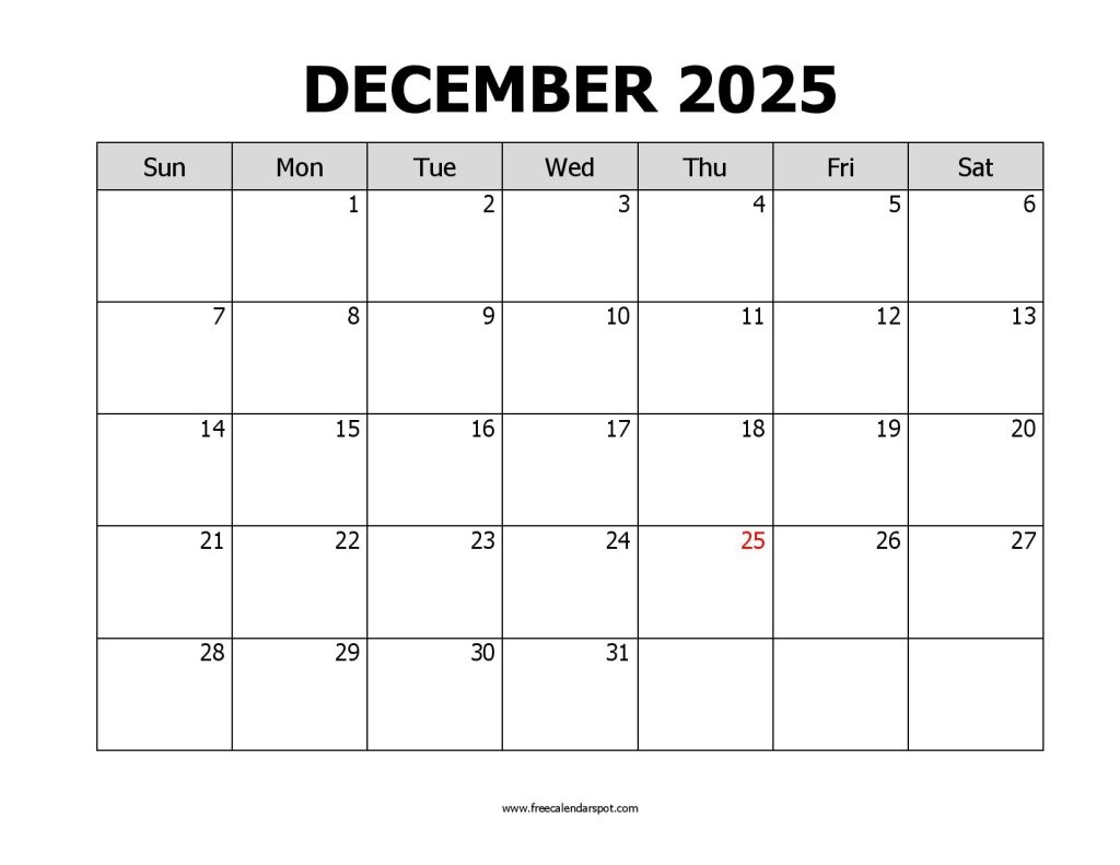 Blank December 2025 Calendar Printable And Children Blank December 2025 Calendar Printable And Children