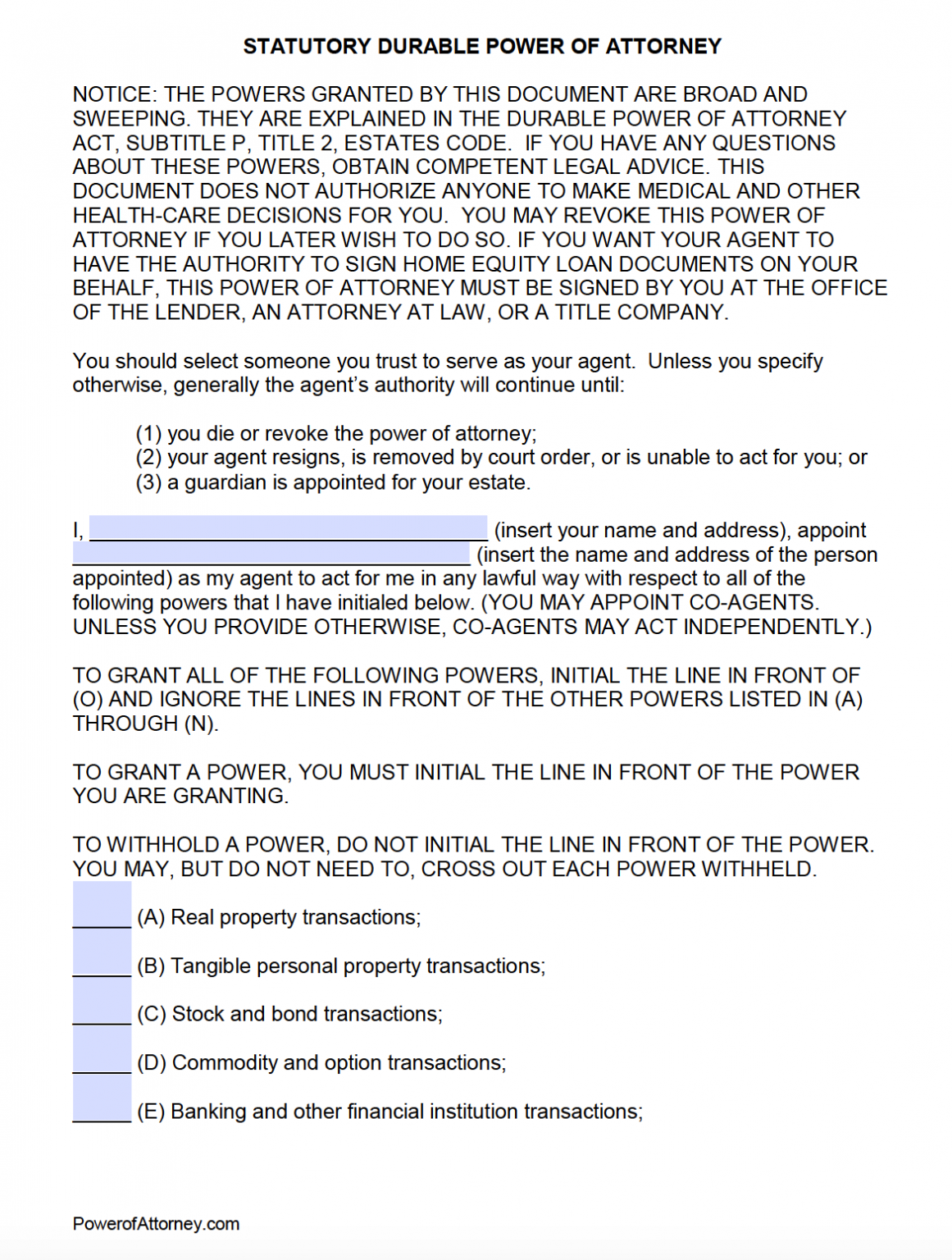 Free Durable Power Of Attorney Form Texas Free Durable Power Of Attorney Form Texas