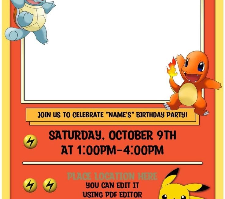 Free Editable PDF Lovely Pok mon Card Themed Birthday Invitation