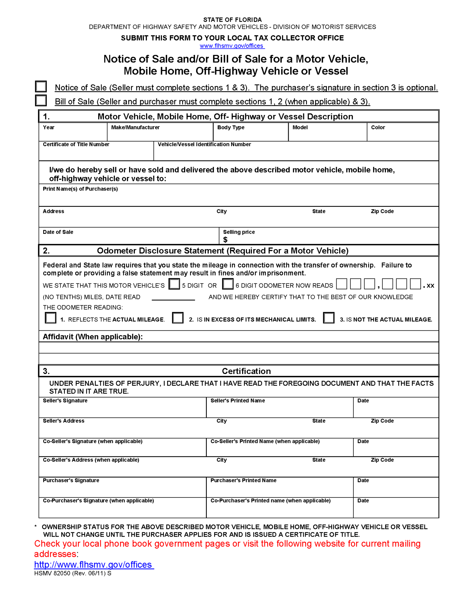 Free Florida Motor Vehicle Bill Of Sale Form PDF Free Florida Motor Vehicle Bill Of Sale Form PDF