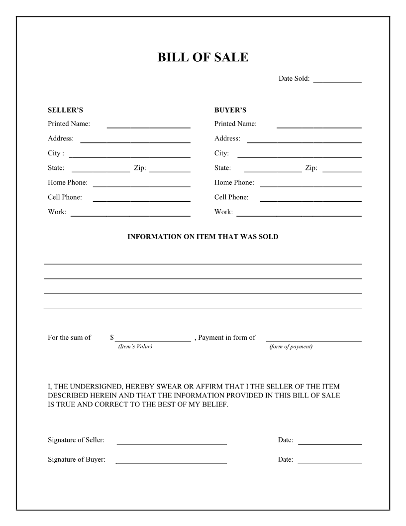 Free General Bill Of Sale Form Download PDF Word Free General Bill Of Sale Form Download PDF Word