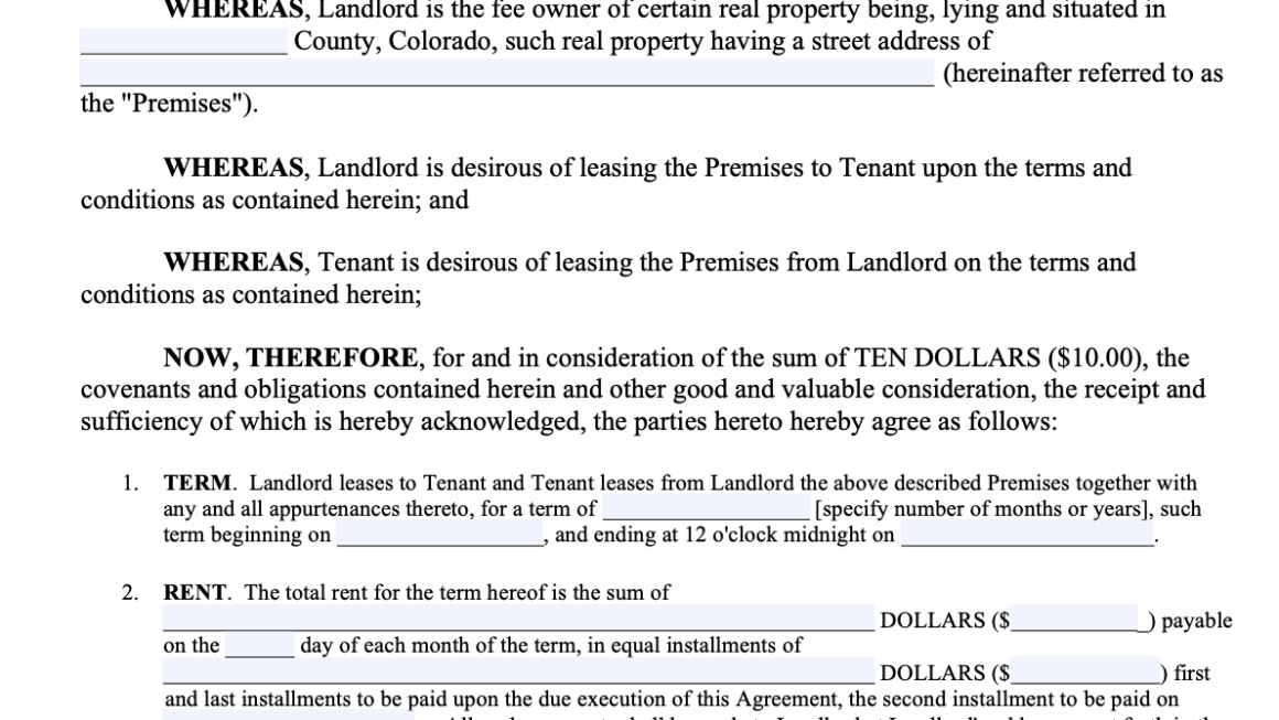 Free Lease Agreement Template Colorado