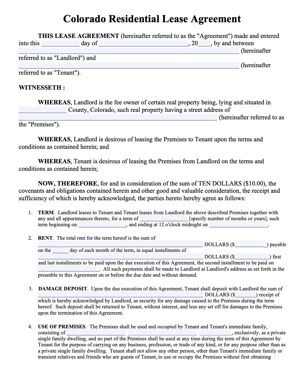 Free Lease Agreement Template Colorado Free Lease Agreement Template Colorado