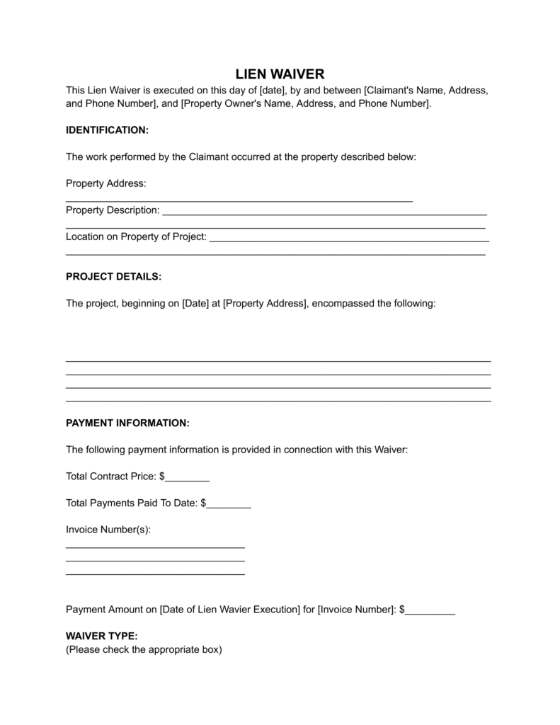 Free Lien Waiver Form PDF Word Free Lien Waiver Form PDF Word