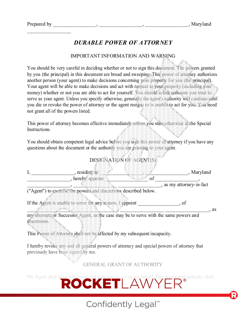 Free Maryland Power Of Attorney Make Download Rocket Lawyer