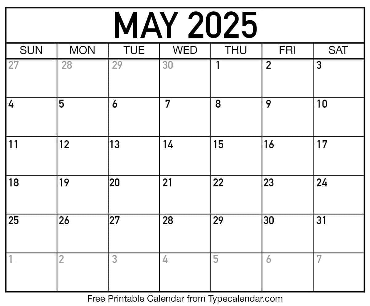 Blank May 2025 Calendar Printable Free Blank May 2025 Calendar Printable Free