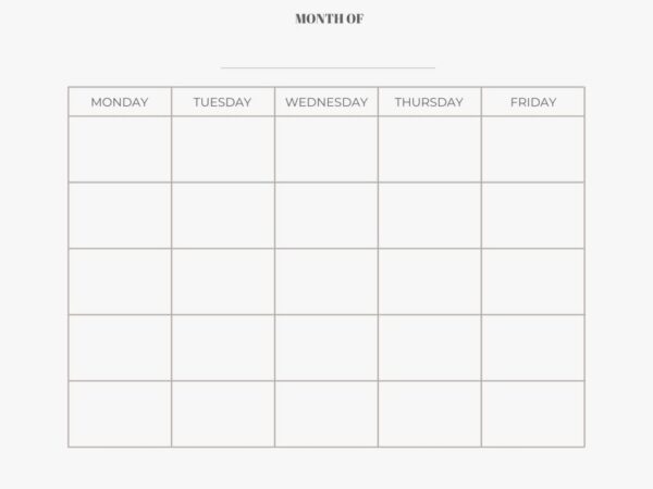 Blank Monthly Calendar Printable Monday Through Friday