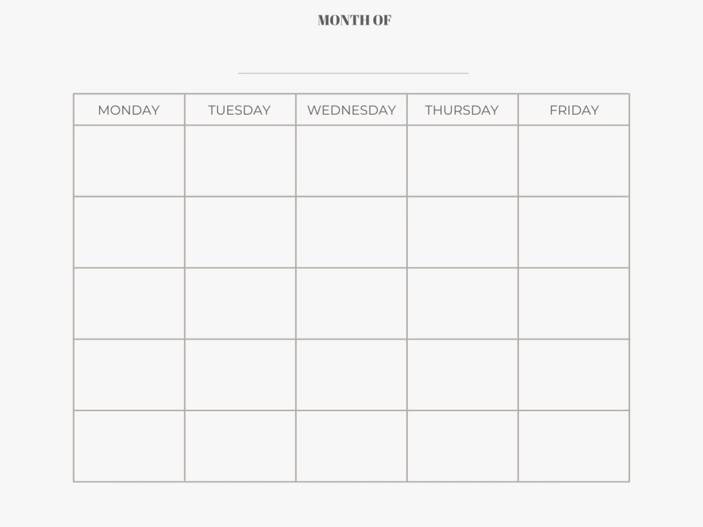Free Monday Through Friday Printable Calendar Weekly And Monthly Free Monday Through Friday Printable Calendar Weekly And Monthly