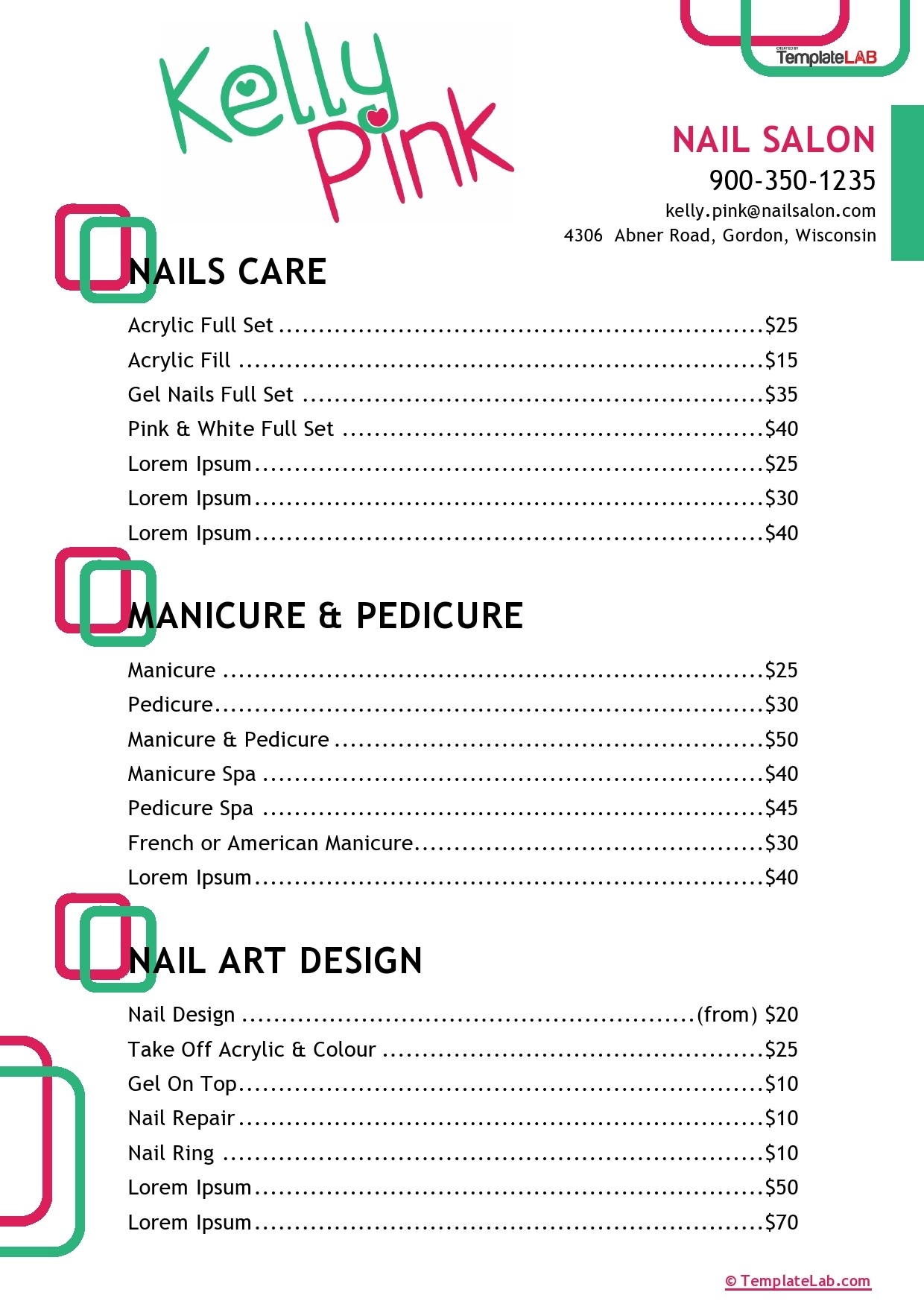 Free Nail Salon Price List Template Free Nail Salon Price List Template