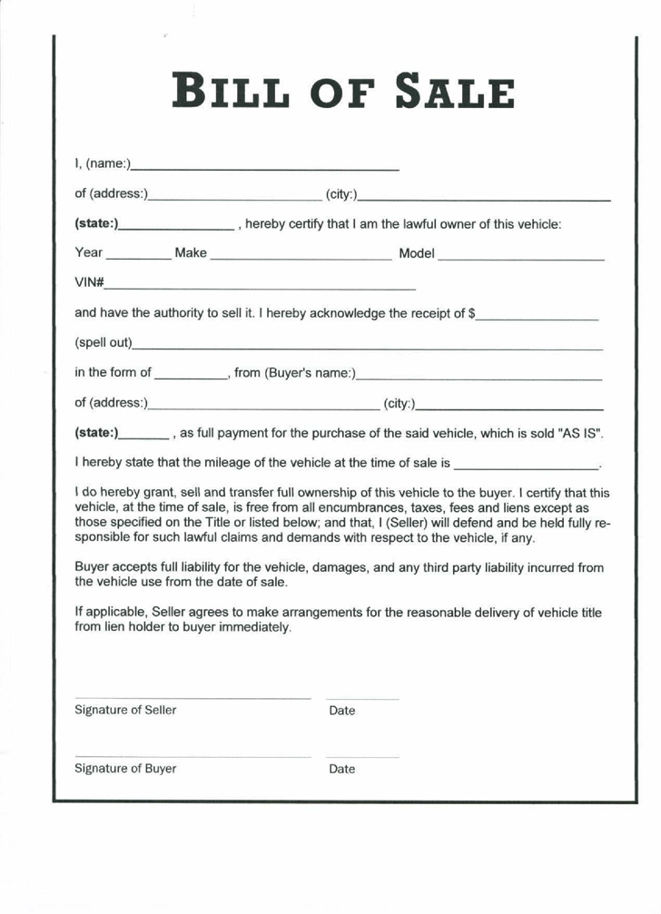 Free North Carolina Vehicle Bill Of Sale PDF 152KB 1 Page s 