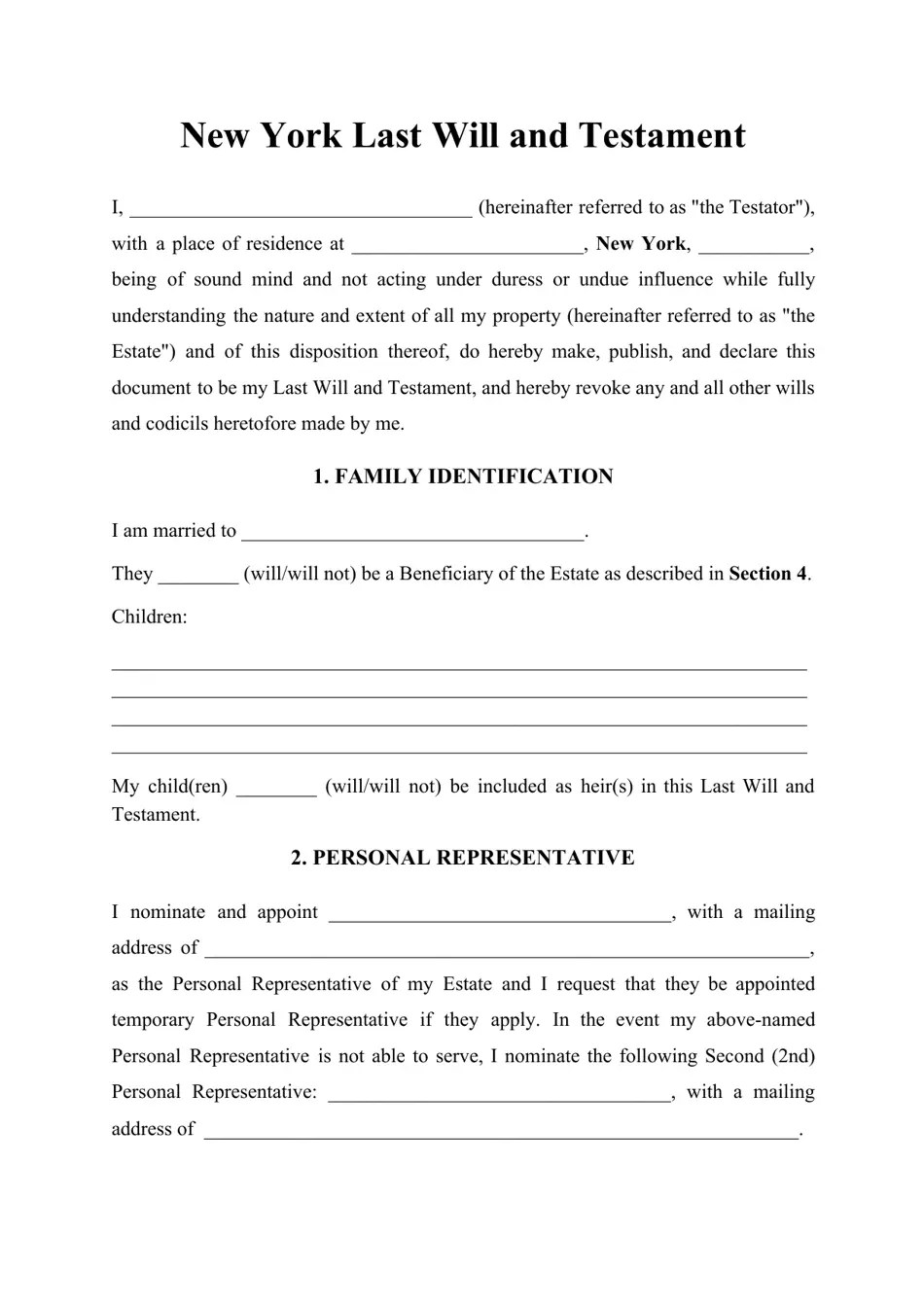 Free Ny Will Template Web In Case You Are In Search Of A Fillable And 