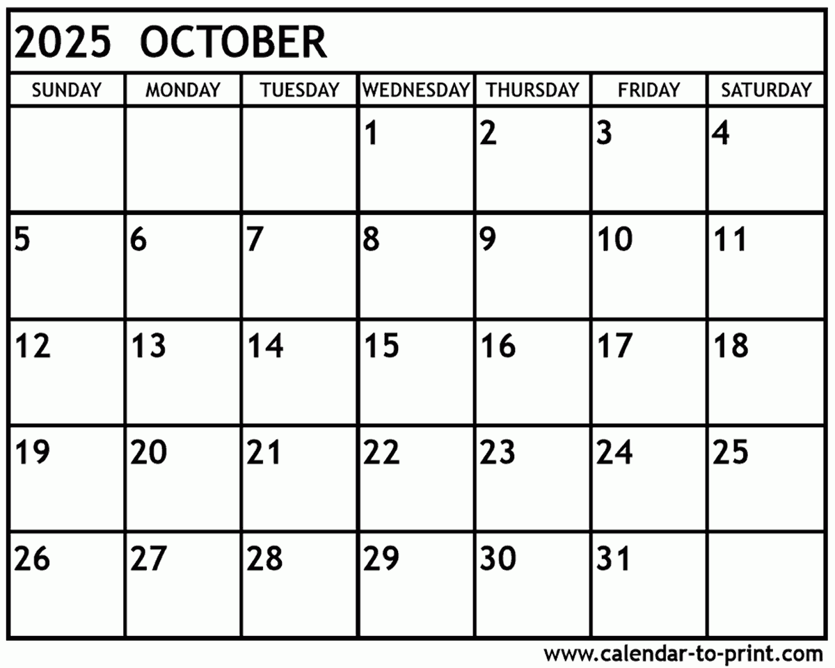 Printable Blank Calendar Page Oct 2025 Printable Blank Calendar Page Oct 2025