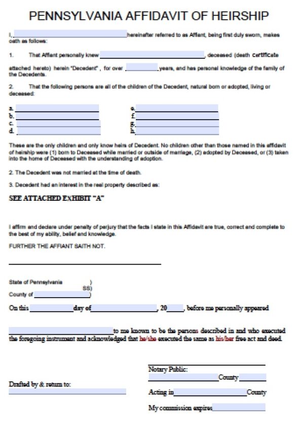 Free Printable Blank Pennsylvania Affidavit Form