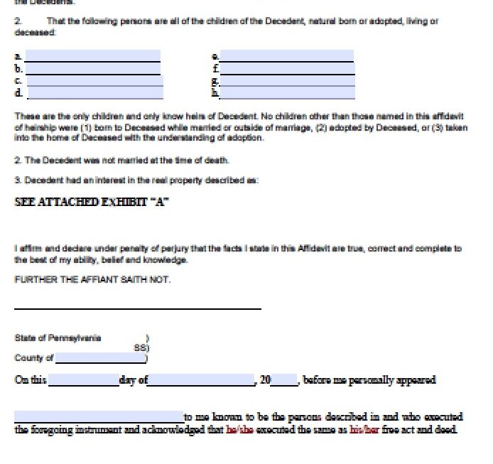 Free Pennsylvania Affidavit Of Heirship Form PDF Word