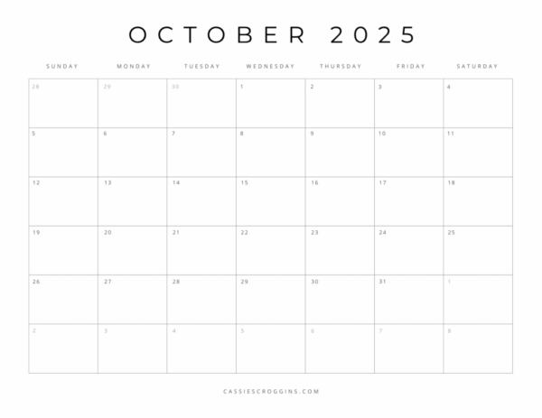 Cute Blank Calendar Printable Template 2025