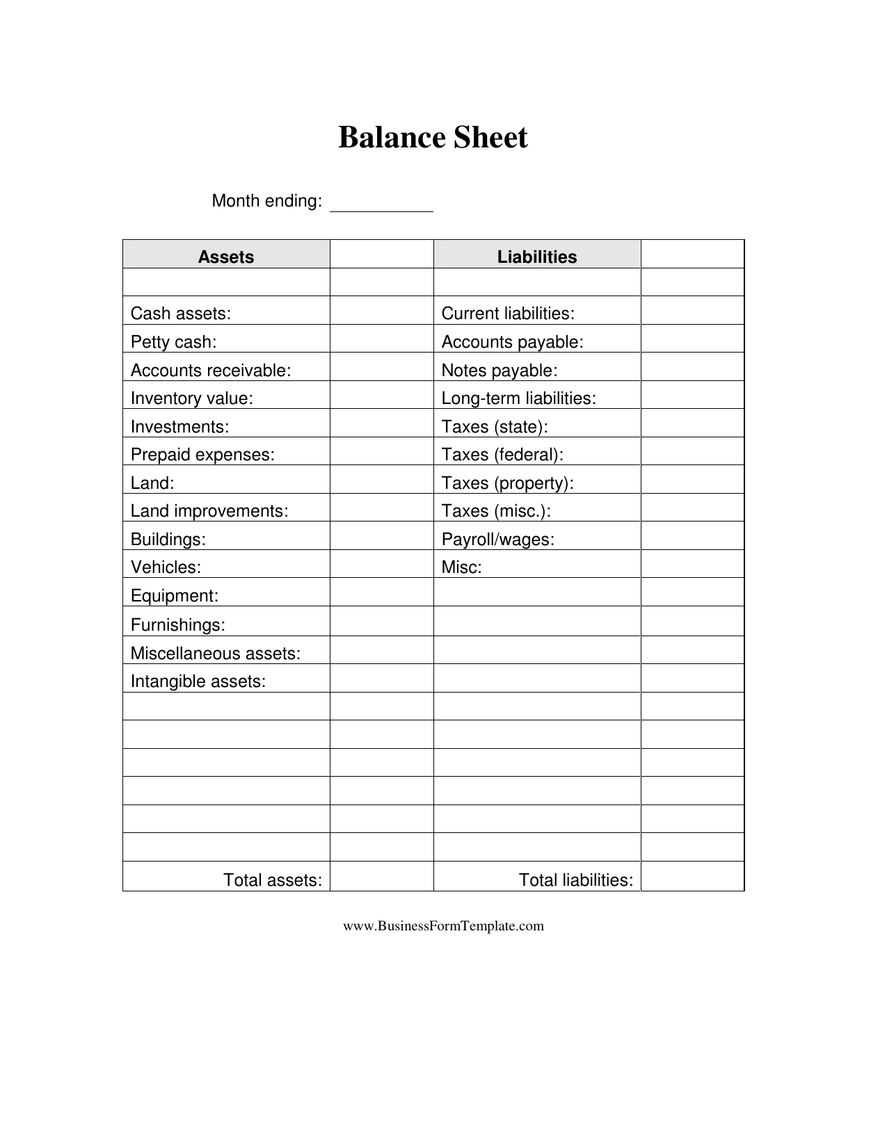 Free Printable Balance Sheet Template Free Printable Balance Sheet Template