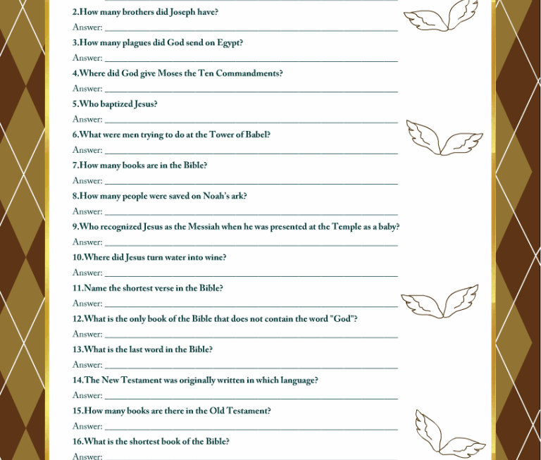 Free Printable Bible Trivia Quiz With Answer Key