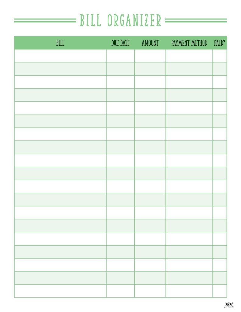 Free Printable Bill List