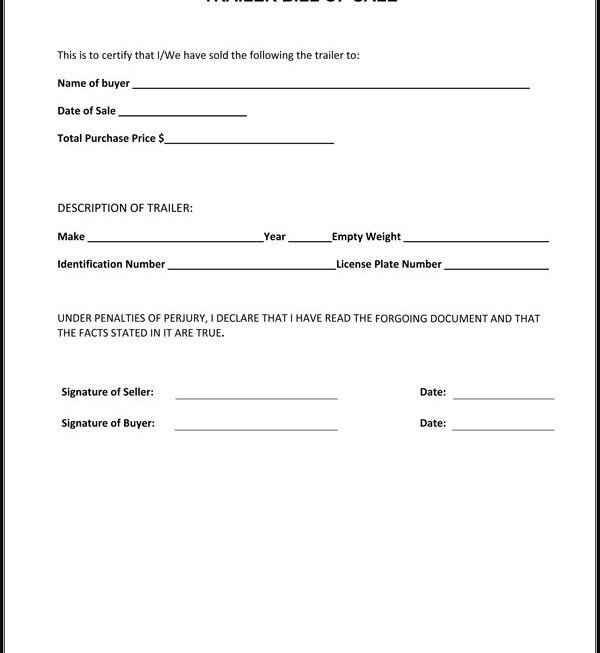 Free Printable Bill Of Sale For RV Form GENERIC
