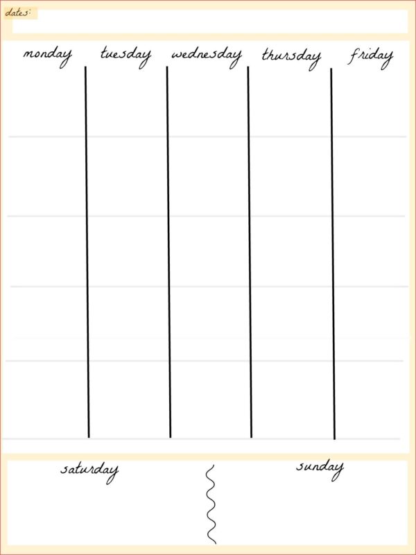 Printable Blank 5 Day Monthly Calendar