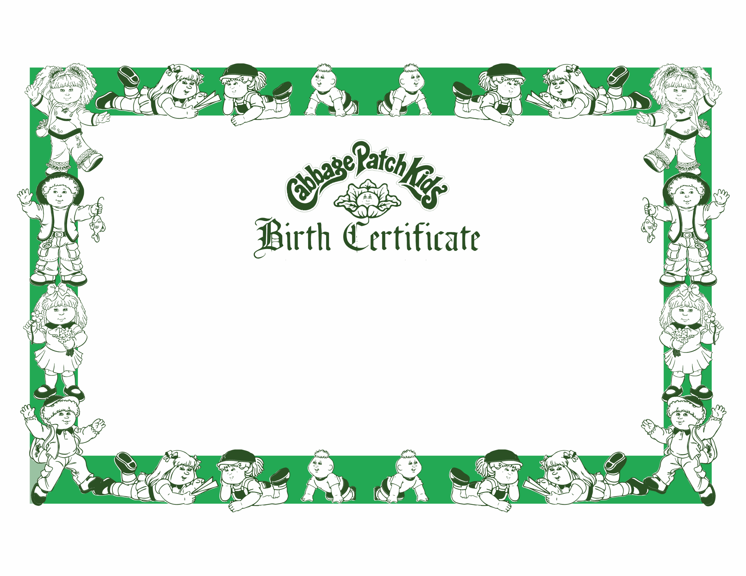 Free Printable Blank Cabbage Patch Birth Certificate Cabbage Patch 