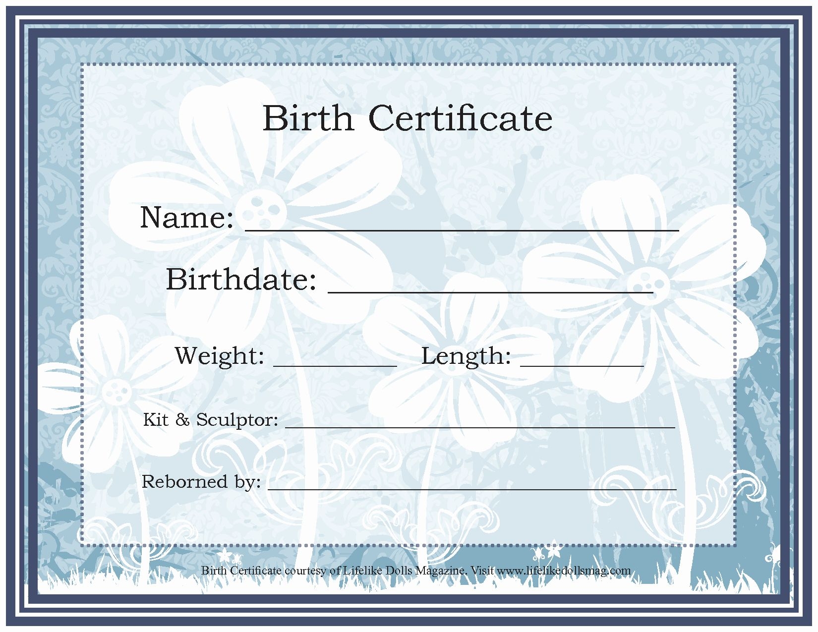 Printable Blank Cabbage Patch Birth Certificate