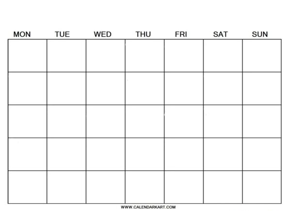 Free Printable Blank Monthly Weekday Calendar