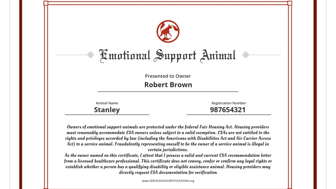 Free Printable Blank Emotional Support Animal Certificate