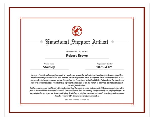Free Printable Blank Emotional Support Animal Certificate