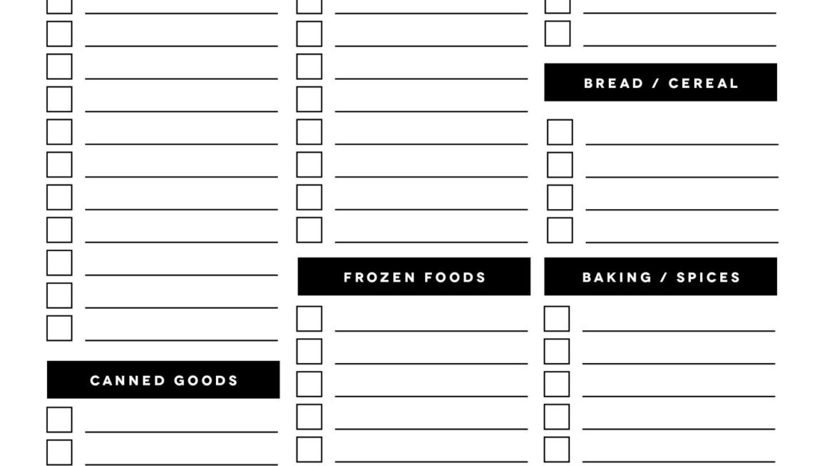Free Printable Blank Grocery List With Categories Free Templates