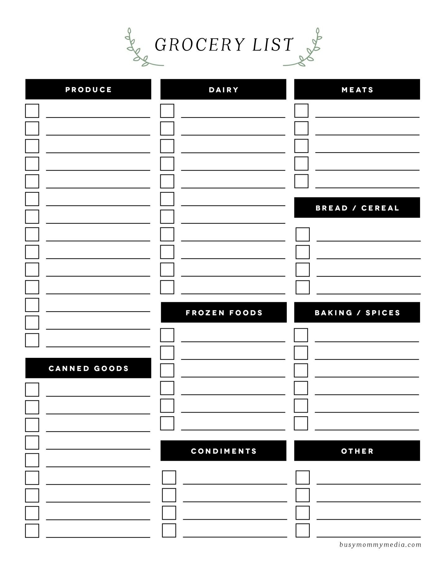 Free Printable Blank Grocery List With Categories Free Templates 