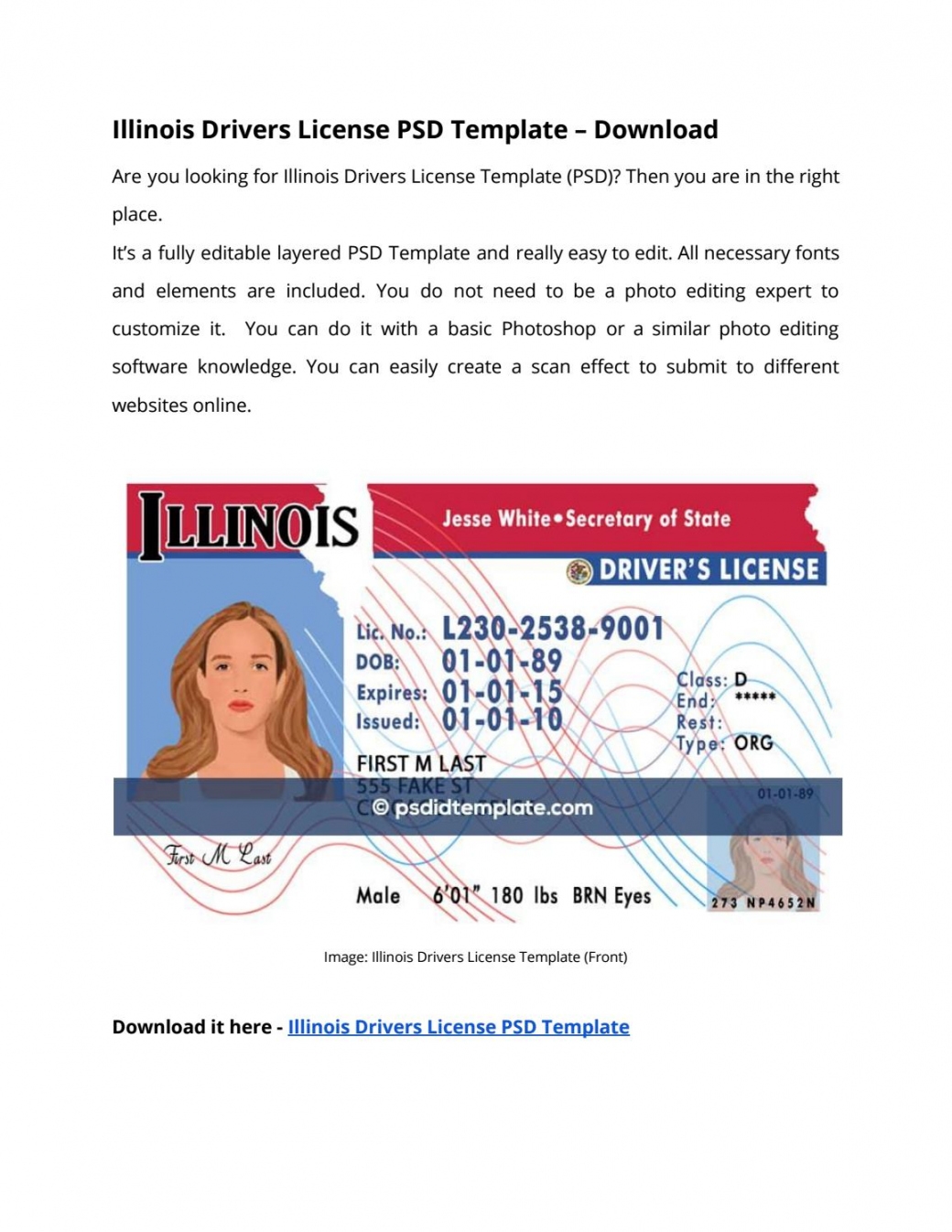 Free Printable Blank Illinois Drivers License Template FREE Printable A Z Free Printable Blank Illinois Drivers License Template FREE Printable A Z