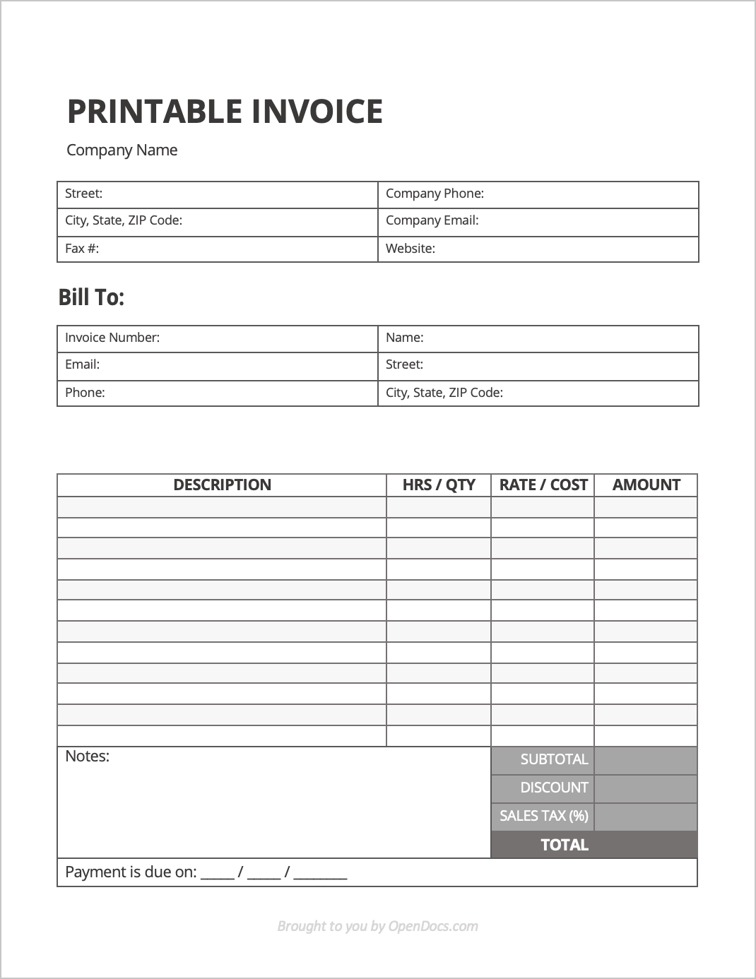 Free Printable Blank Invoice Forms For Wordperfect Printable Forms 
