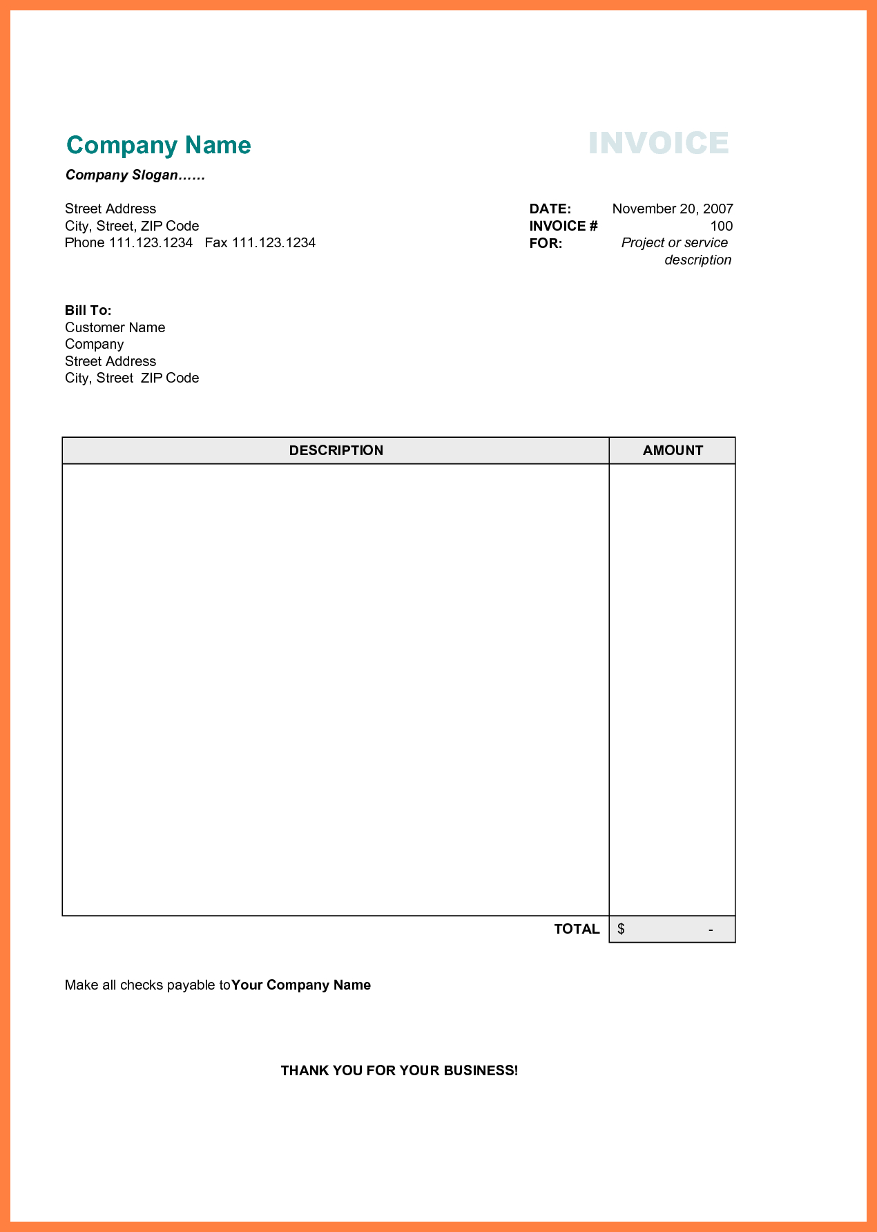 Free Printable Blank Invoice Forms For Wordperfect